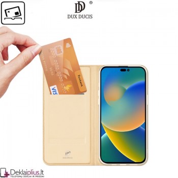 Dux Ducis dirbtinės odos viršelis - auksinės spalvos (Apple Iphone 14 Pro)